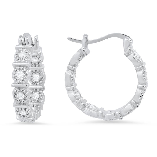 Sterling Silver Floral CZ 20mm Hoop Earrings