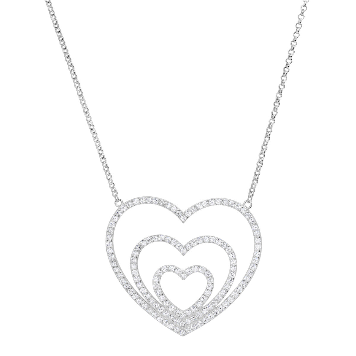 Sterling Silver 'Layers of Love' Diamond Heart Necklace