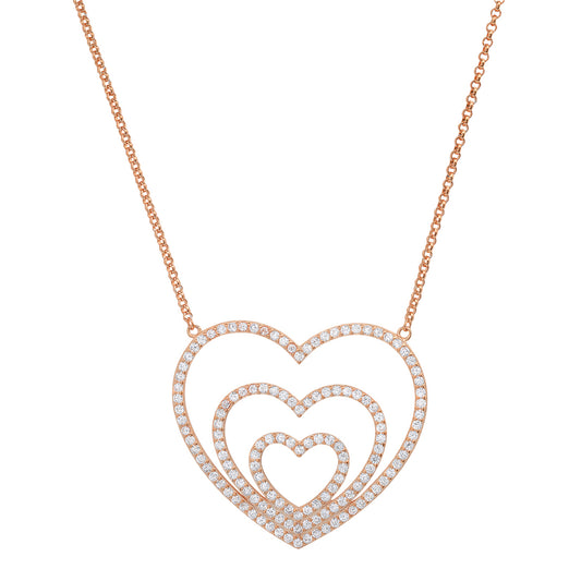 Sterling Silver 'Layers of Love' Diamond Heart Necklace