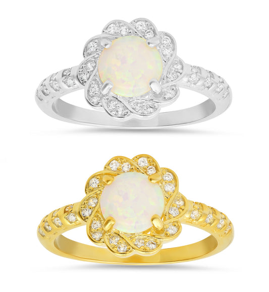 Sterling Silver Opal Floral Ring