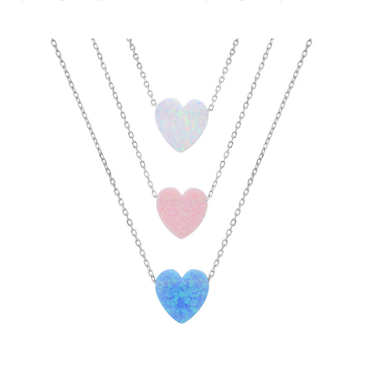 Sterling Silver Petite Opal Heart Necklace