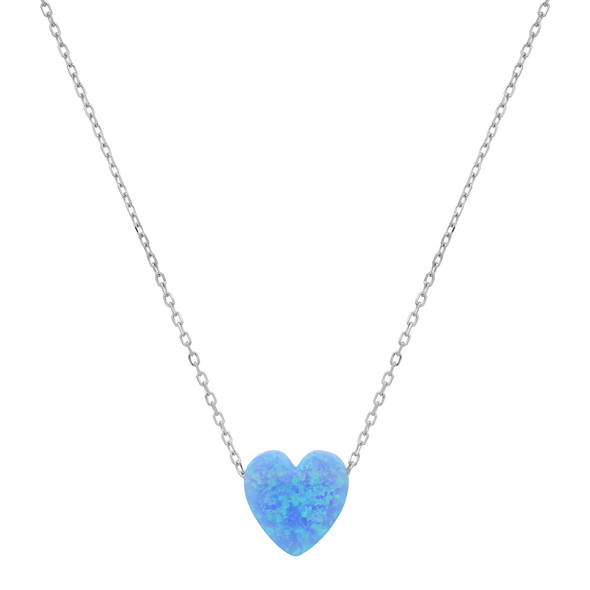 Sterling Silver Petite Opal Heart Necklace