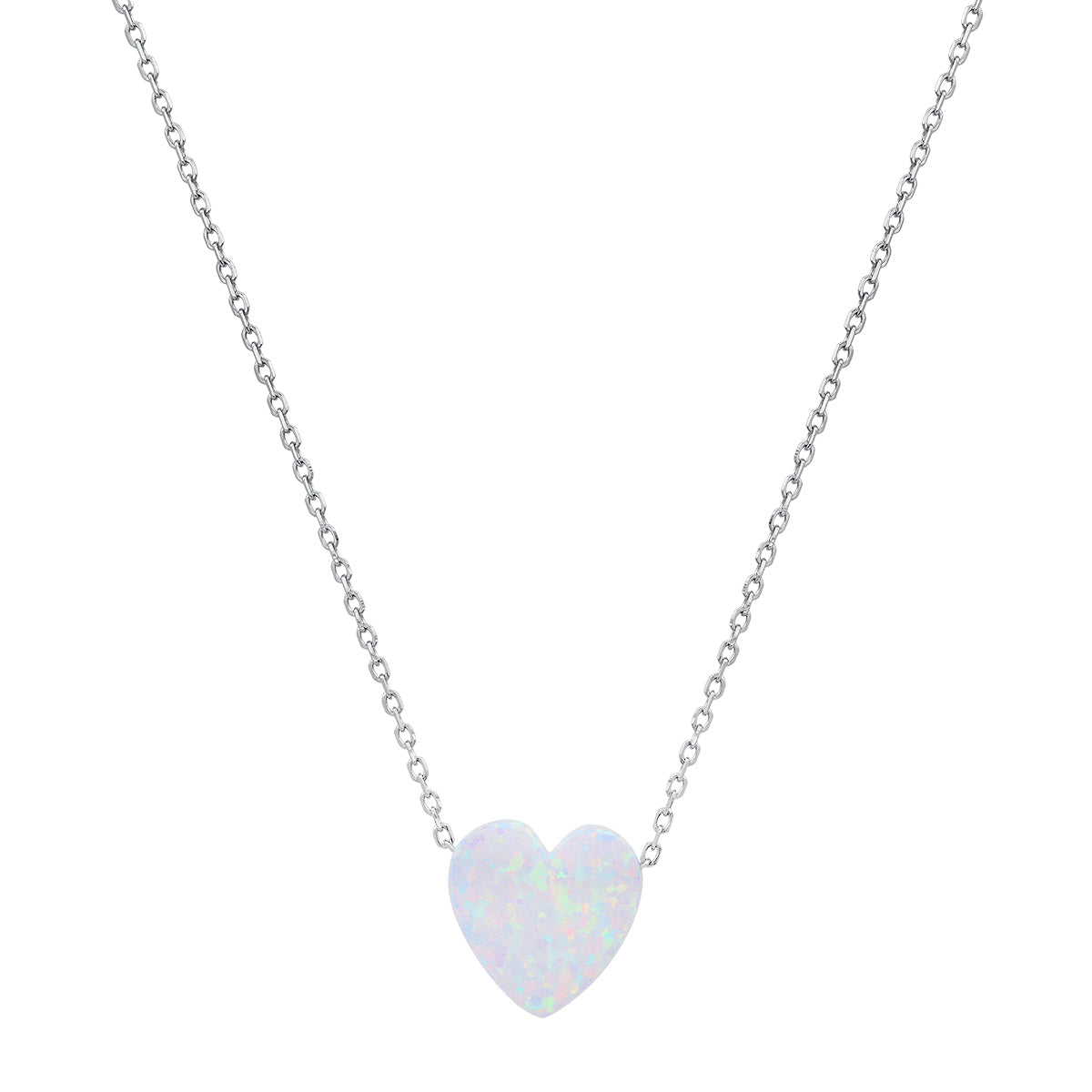 Sterling Silver Petite Opal Heart Necklace