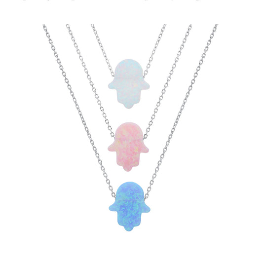 Sterling Silver Petite Opal Hamsa Necklace