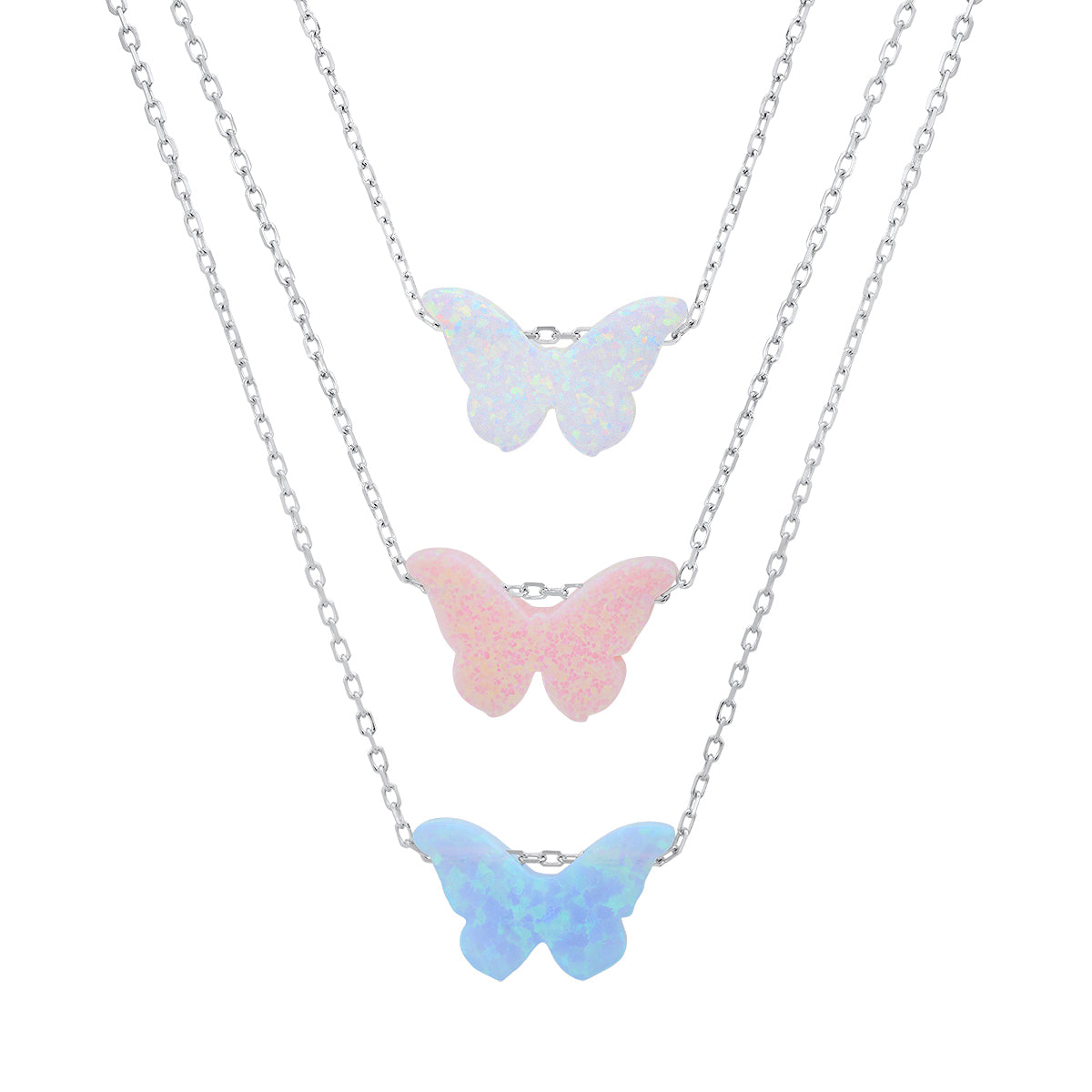 Sterling Silver Petite Opal Butterfly Necklace