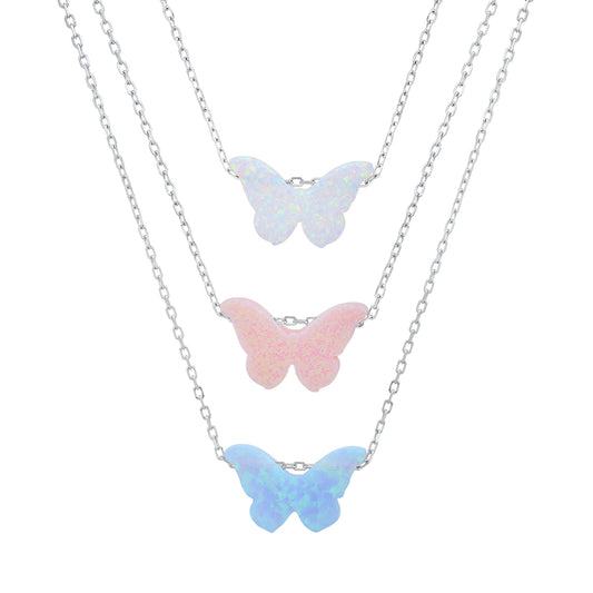 Sterling Silver Petite Opal Butterfly Necklace