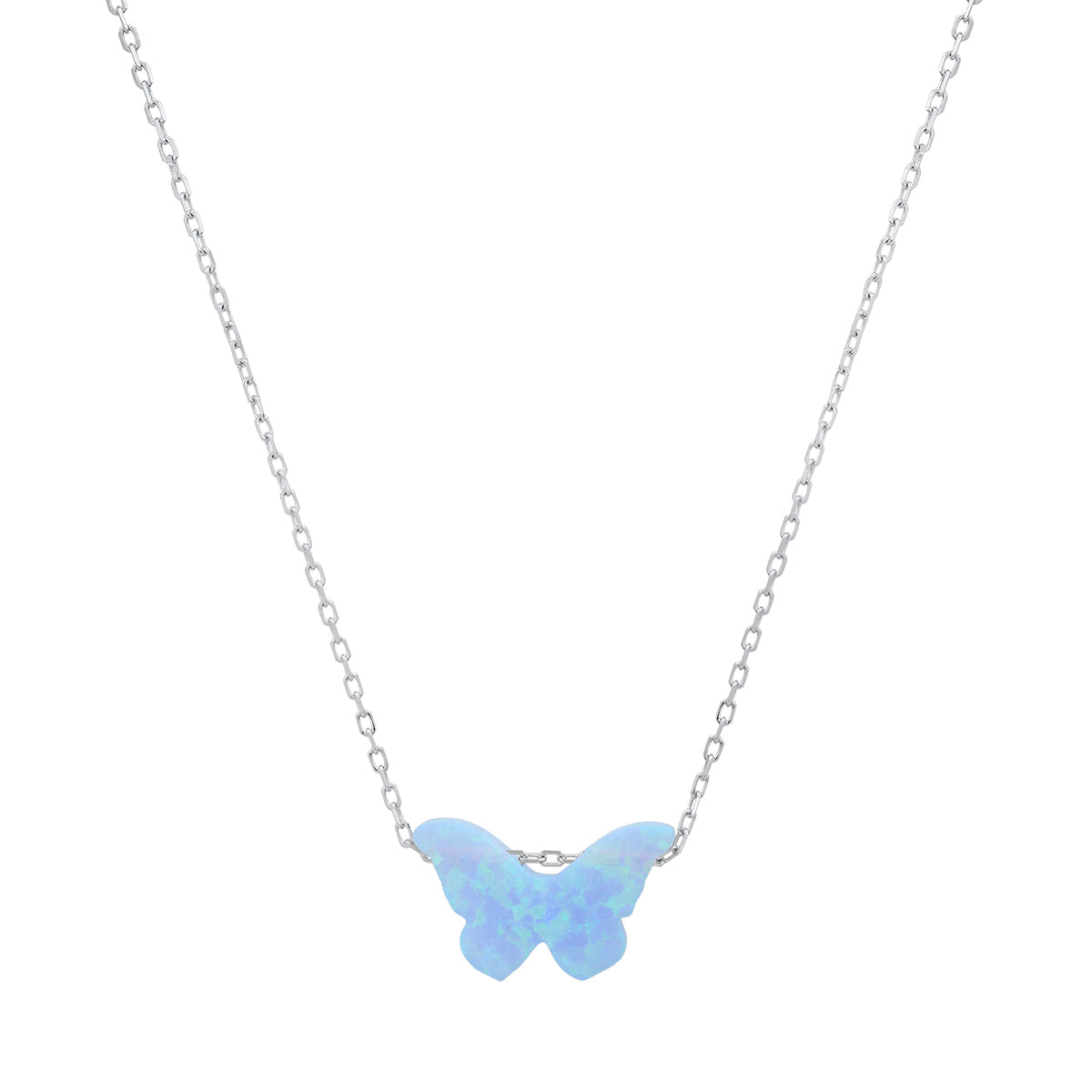 Sterling Silver Petite Opal Butterfly Necklace