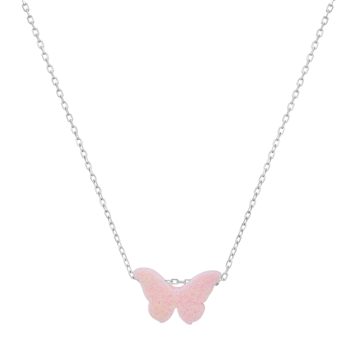 Sterling Silver Petite Opal Butterfly Necklace