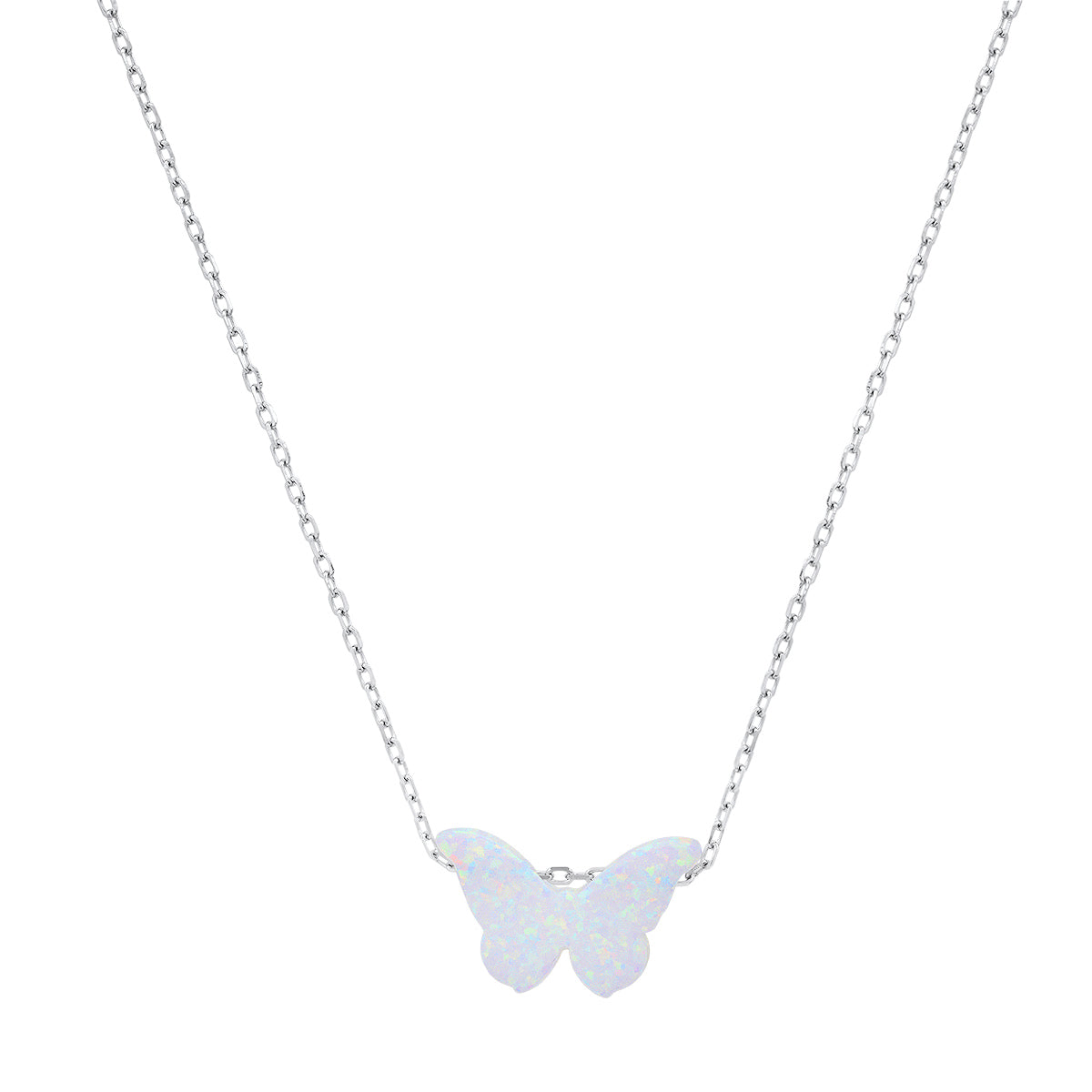 Sterling Silver Petite Opal Butterfly Necklace