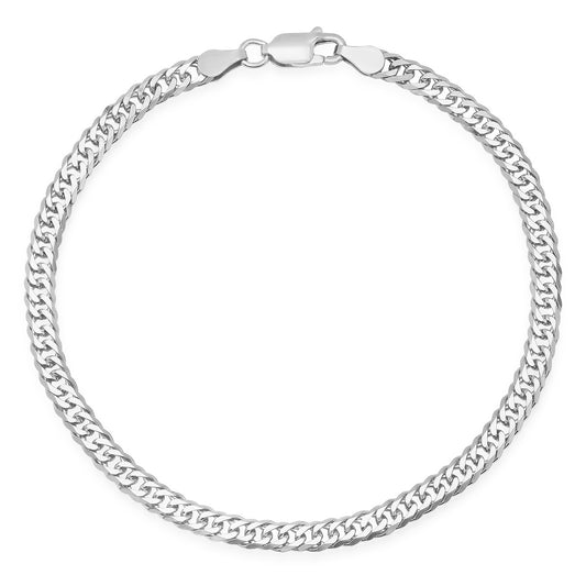 Mens Sterling Silver Italian 8.5" Miami Cuban Double Chain Bracelet