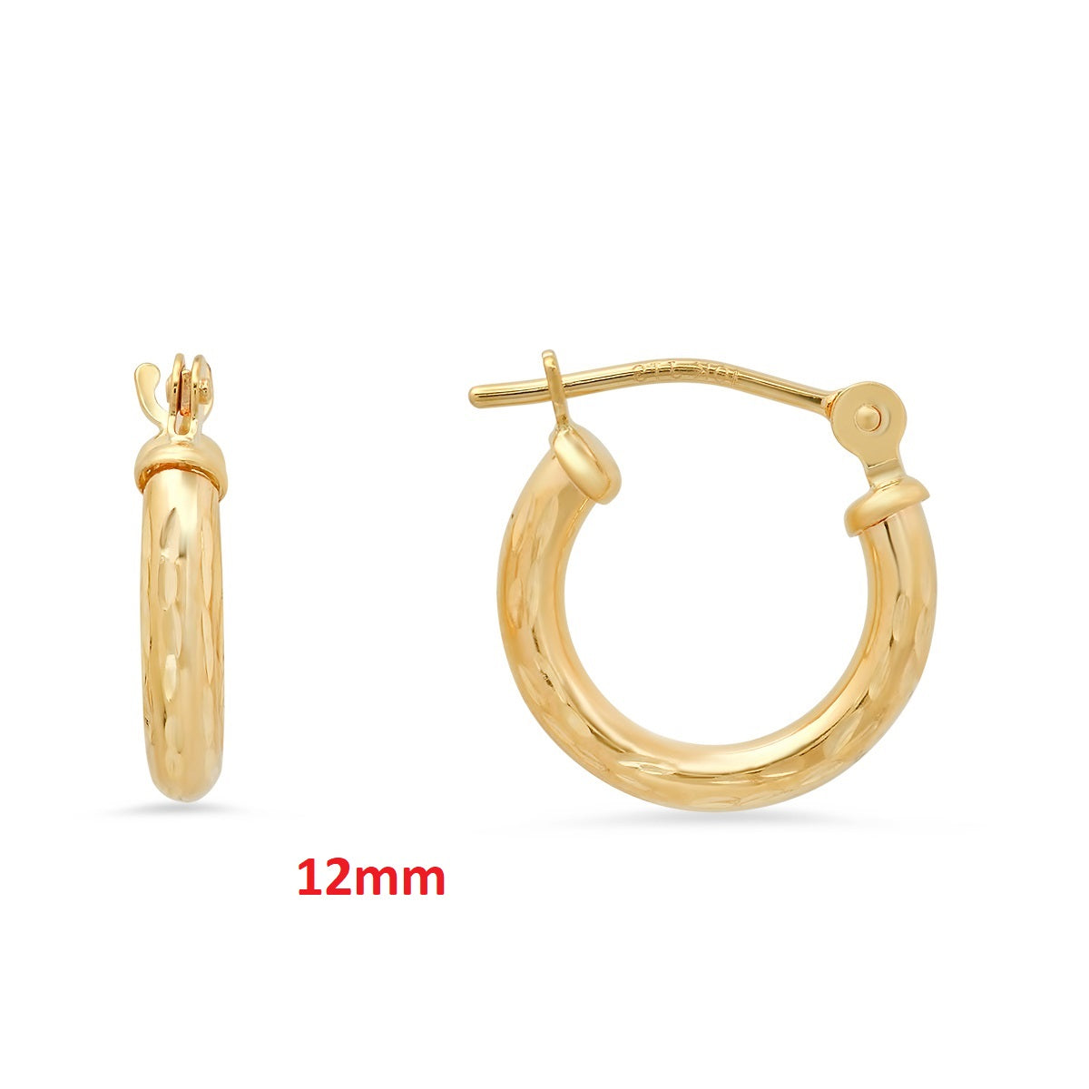 Real 10k Solid Gold Diamond-cut Huggy Hoop Gold Earrings