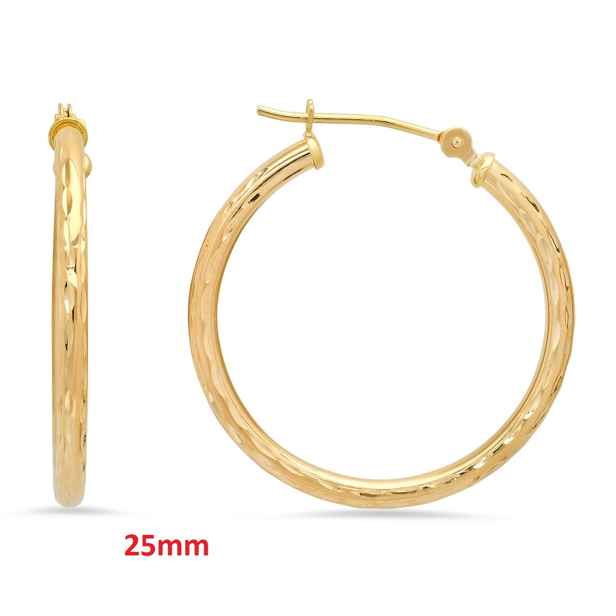 Real 10k Solid Gold Diamond-cut Huggy Hoop Gold Earrings