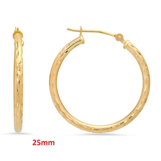 Real 10k Solid Gold Diamond-cut Huggy Hoop Gold Earrings