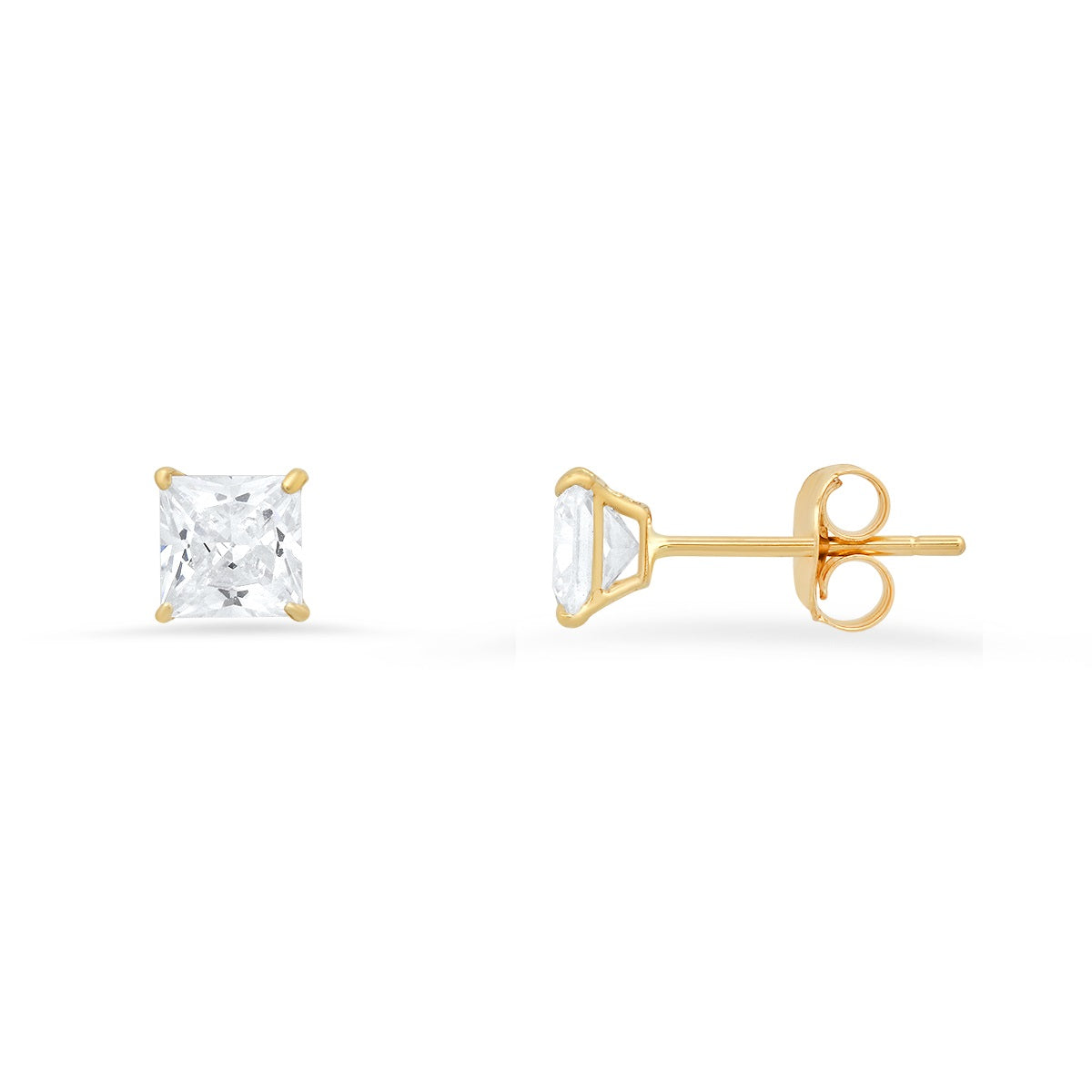 Real 10k Solid Gold Petite 4mm Princess-cut Diamond Stud Earrings