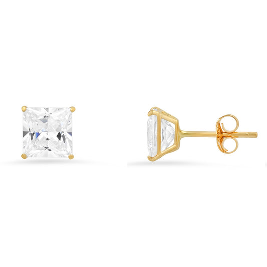 Real 10k Solid Gold 6mm Princess-cut Diamond Stud Earrings