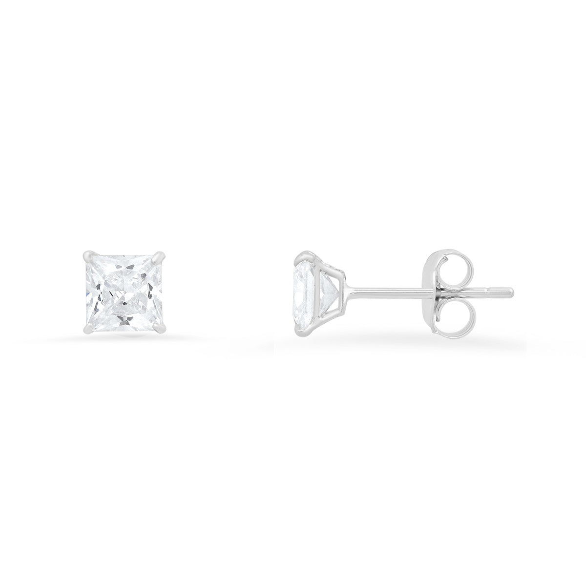 Real 10k Solid Gold Petite 4mm Princess-cut Diamond Stud Earrings