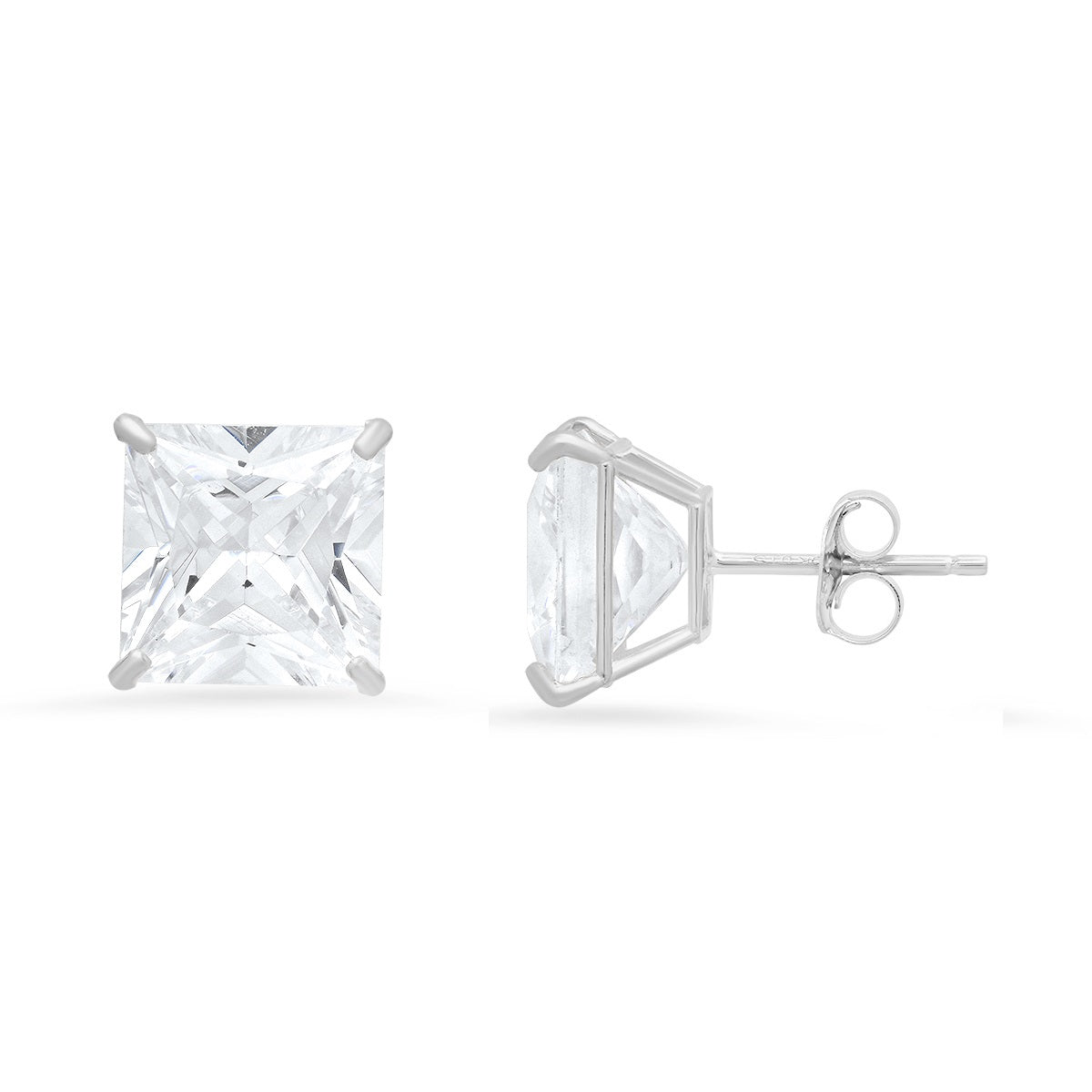 Real 10k Solid Gold BIG Princess-cut 8mm Diamond Stud Earrings