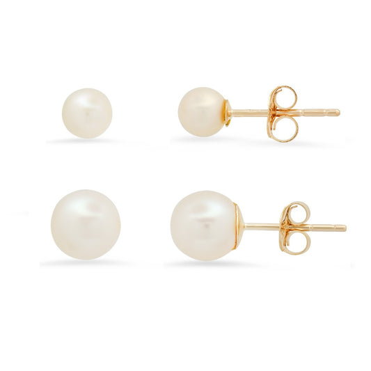 Real 10k Solid Gold Genuine Pearl Stud Earrings